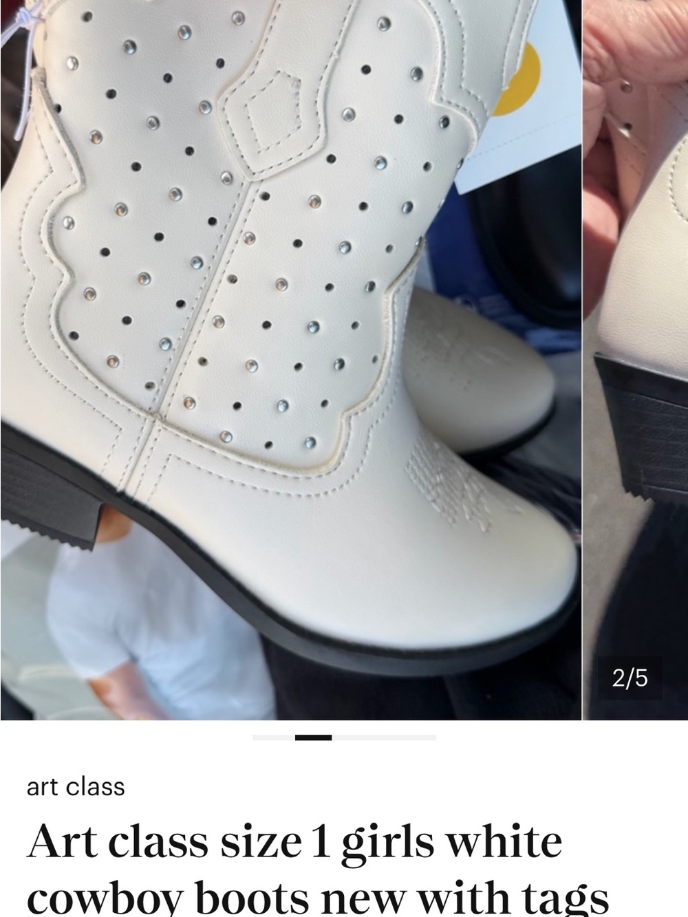 White Girls' Studded Cowboy Boots art class brand size 1NWT
